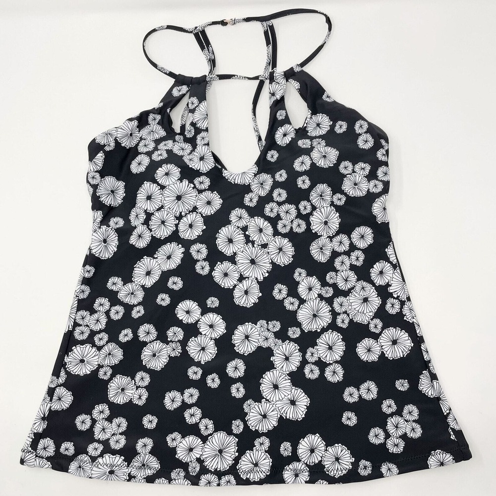 Raisins Rosalie Tankini Swim Top Womens Small Black White Floral Racerback
